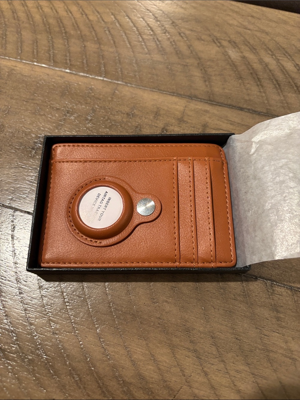 NWT Leather Card Holder with AirTag Pocket - Tan